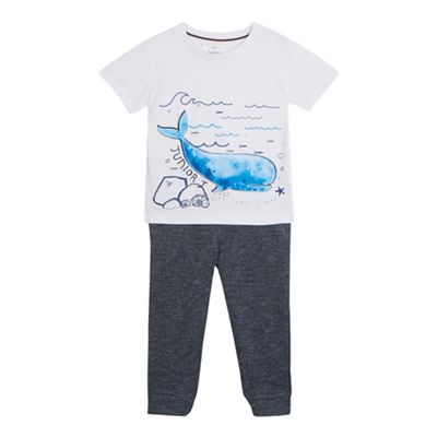 J by Jasper Conran Boy's white whale applique t-shirt and navy jogging bottoms set